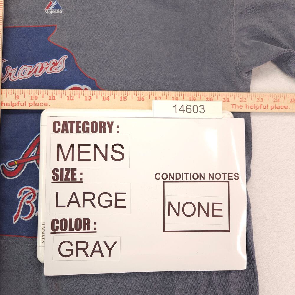 Majestic Atlana Braves Short Sleeve Graphic Baseball Shirt Mens Size L Gray - Picture 7 of 9